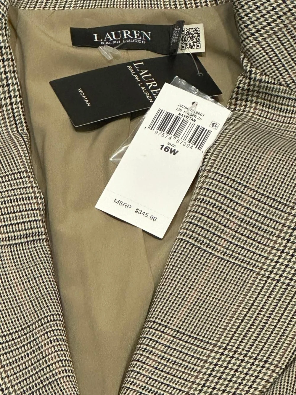 NWT Ralph Lauren Tan and Black Plaid Single-Button Blazer - Picture 9 of 11